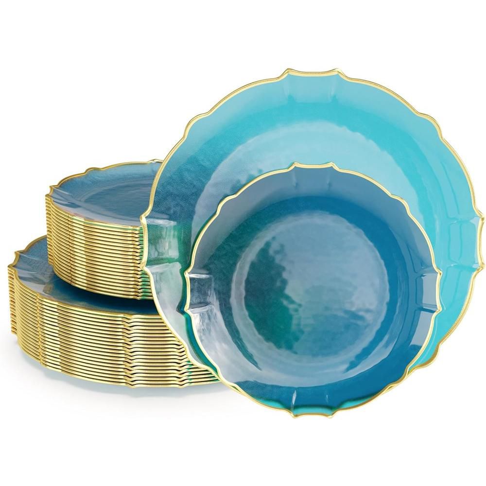 Trendables 40 Pieces Plastic Disposable Wedding Plates Set - 20 7.5" & 20 10" Thin & DelicateTinted Petals Plates with Rim - Image 7