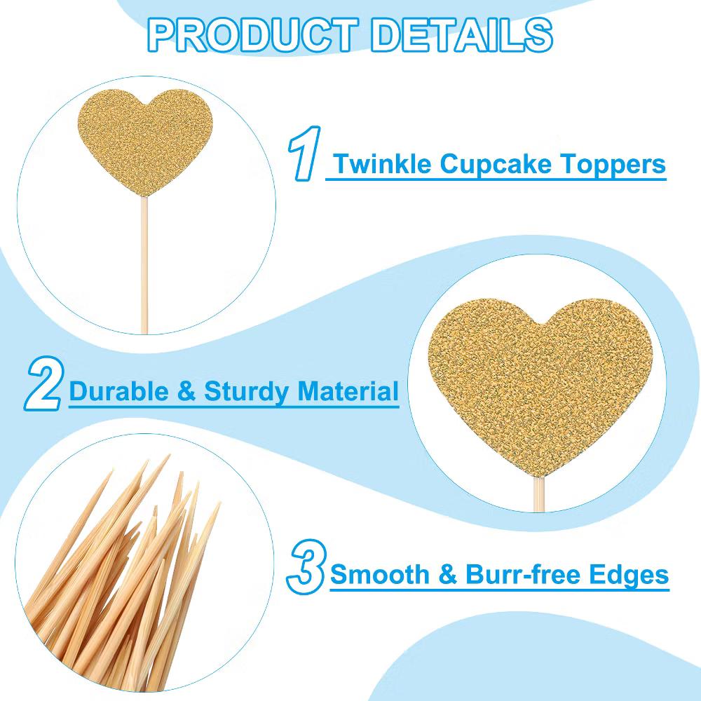Wedding Engagement Birthday Decoration Heart Shape Cupcake Toppers Picks 50 Pcs - Image 12