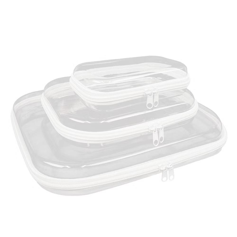 Transparent Hard Shell Zipper Case, Clear Travel Storage Organizer for Toiletries, Makeup, and Cosmetics (Set of 3) - Image 11