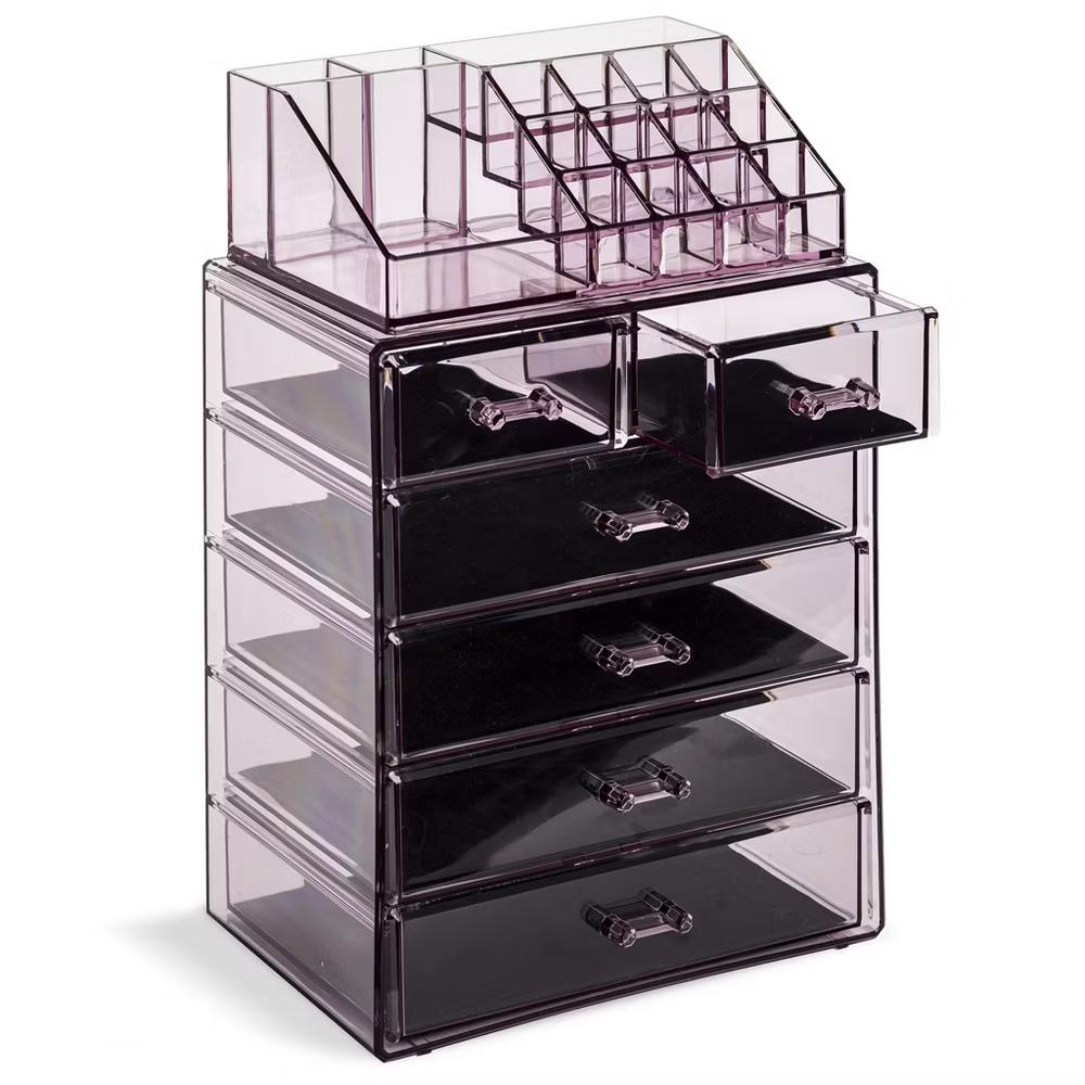 2 Piece Acrylic Makeup and Jewelry Storage Organizer Case (6 Drawers and Lipstick Tray) - Image 37