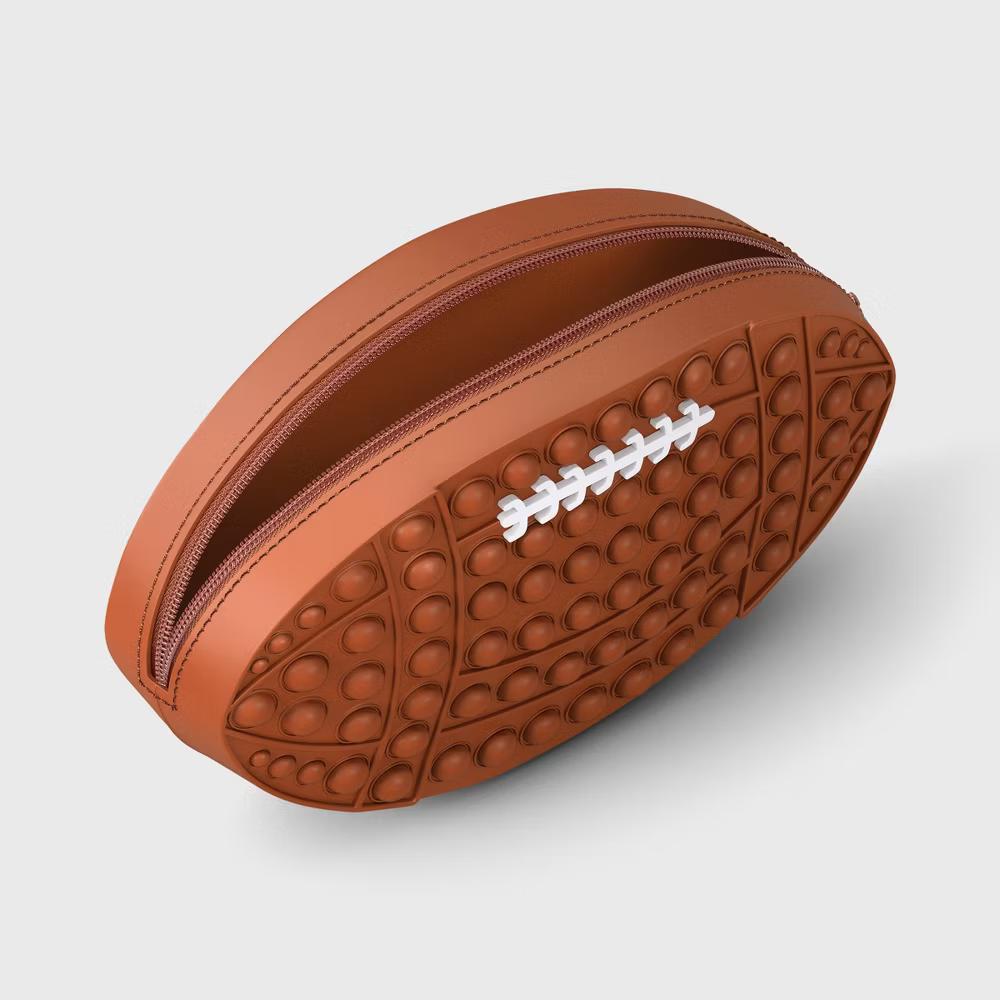 Single Zip Football Silicone Bubble Pop Penicl Pouch Brown - Image 3