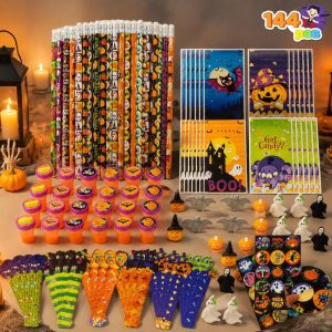 Halloween Party Favors for Kids, Halloween Stationery gift kit, Trick or Treating Goodie Bag Fillers Notepad Pencil Sticker Eraser Ruler