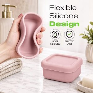 Garnen Bar Soap Holder Travel Case, Soap Dish with Lid, Silicone Travel Soap Case 3.8"x3.4" Self Draining Soap Bar Holder for Bathroom Shower, Pink