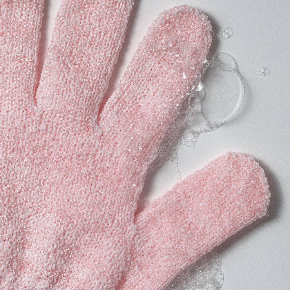 Exfoliating Bath Shower Gloves - Pink: Body Application Whole Body, 2 Pieces - Image 4