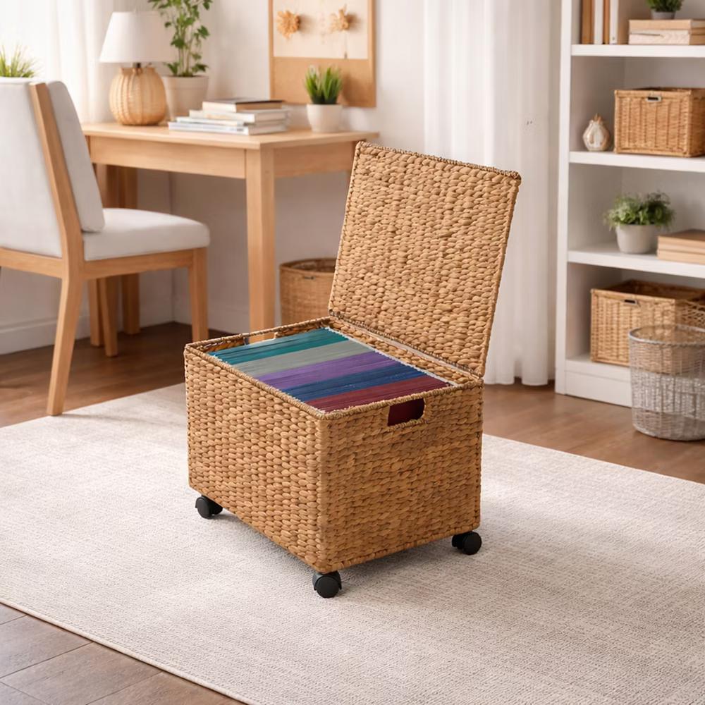 Casafield Rolling Filing Cabinet - Water Hyacinth Hanging File Folder Organizer on Wheels, Home Office Storage - Image 5