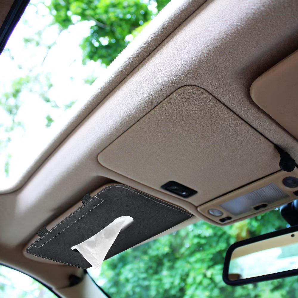 Car Sun Visor Seat PU Leather Adjustable Elastic Strap Tissue Box Covers 2 Pcs - Image 6