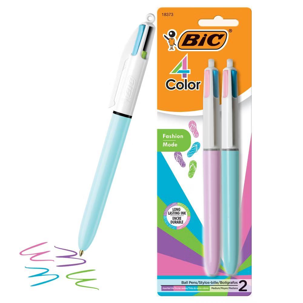 2pk 4-Color Ballpoint Pens Pastel Ink: Back to School Supplies for Notes & Planning - Image 2