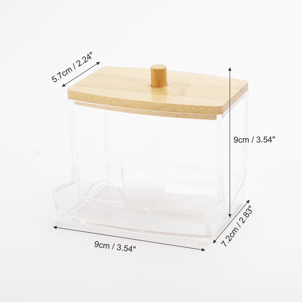 Acrylic Bamboo Wood Cotton Swab Jar Clear Wood Color - Image 10
