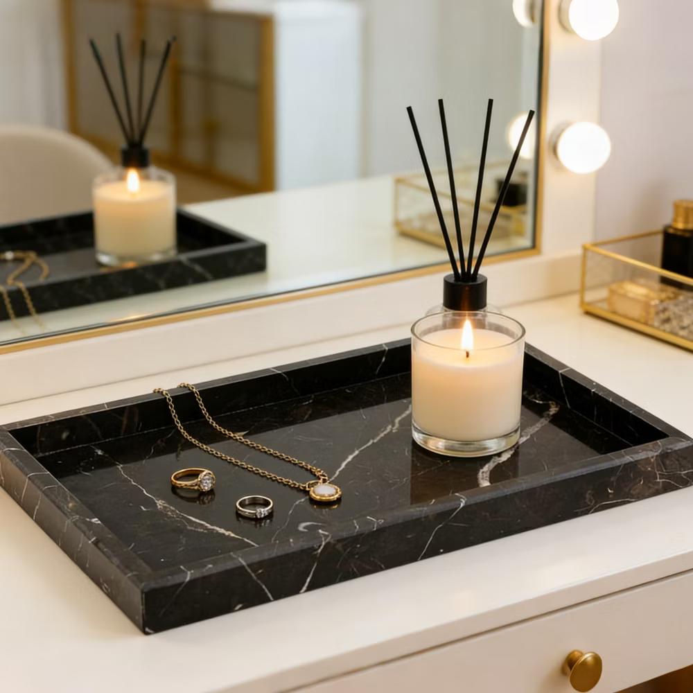 Elegant Natural Marble Jewelry Tray - 12x8" Dark Coffee Veined Stone Organizer for Bathroom, Kitchen, Dresser - Ideal for Perfume, Home Decor - Image 5