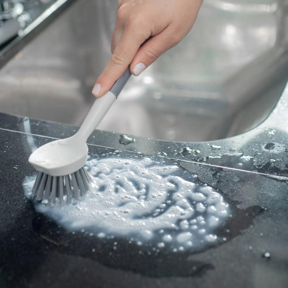 OU Cleaning Scrub Brush, Heavy Duty Cleaning Scrubber Brush for Bathroom & Kitchen, Nonslip Soft Silicone Grip Handle & Built-In Scraper - Image 6
