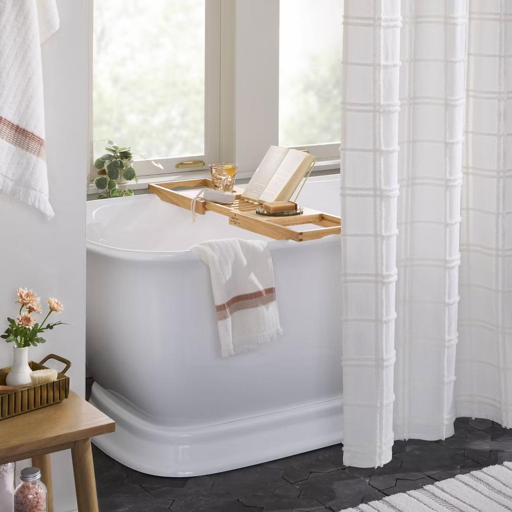 Expandable Wooden Bathtub Tray Natural - with Magnolia