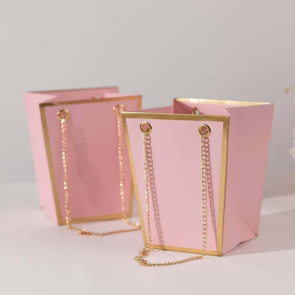 Pack of 6 Edge Trapezoid Paper Gift Bags 5 Inch Gold - Image 5