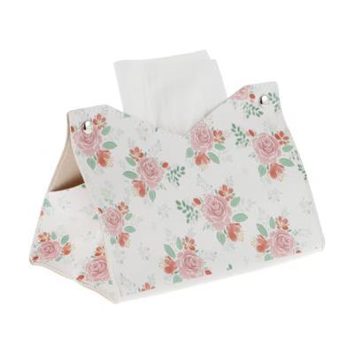 Flower Pattern Tissue Box Cover White Red 1 Pc
