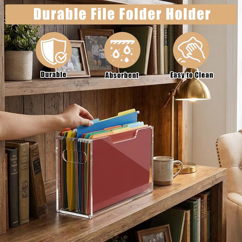 File Organizer Box for Letter Size Hanging Folders, Acrylic Desk File Holder with Portable Handle, Clear Modern Document Storage Rack for Office - Image 29