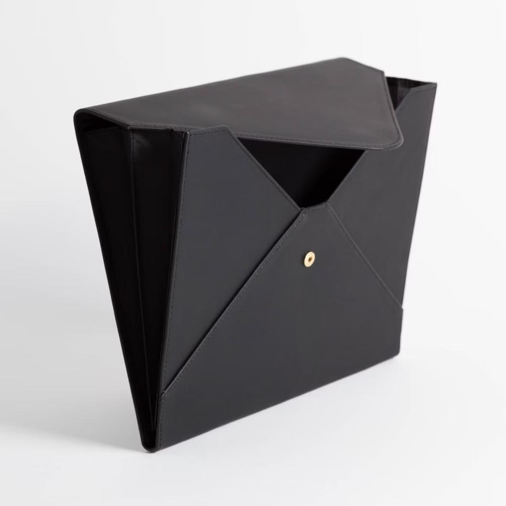 Vegan Leather Document Holder Black: Office Supplies Desk Organizer with 2 Compartments, 10"x13"x0.7" - Image 3