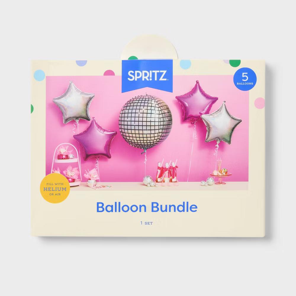 5ct Disco Foil Balloon Bouquet Pink - Image 3