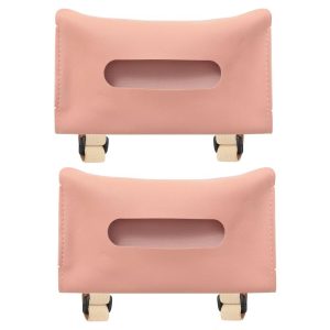 Car Sun Visor Seat PU Leather Adjustable Elastic Strap Tissue Box Covers 2 Pcs