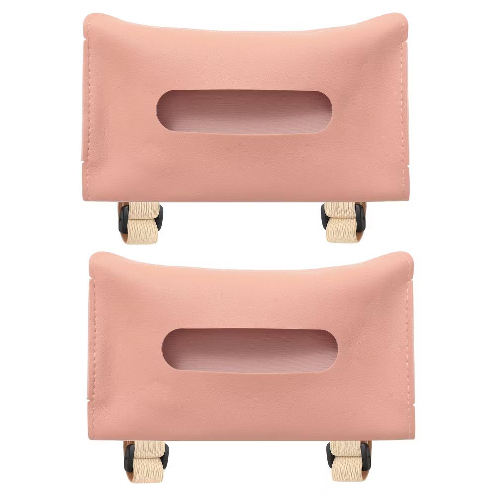 Car Sun Visor Seat PU Leather Adjustable Elastic Strap Tissue Box Covers 2 Pcs