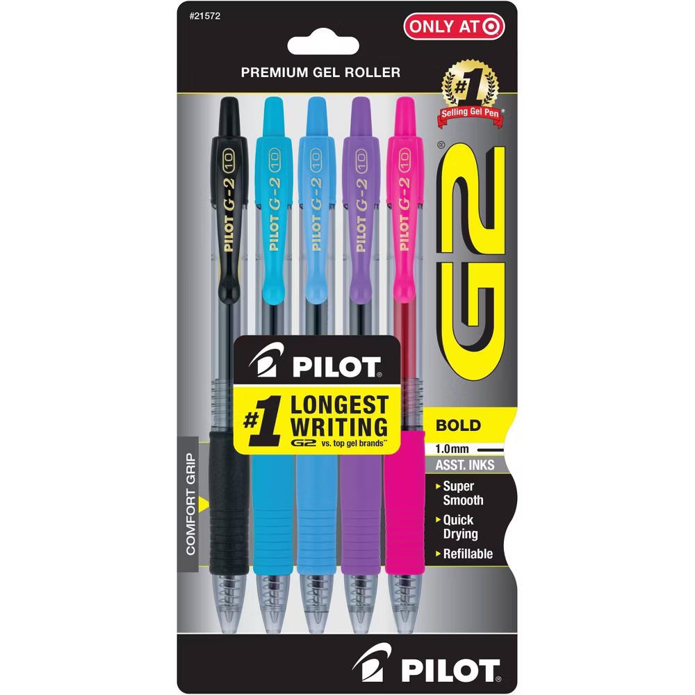 5pk G2 Premium Gel Pens Bold Point 1.0mm Assorted Inks
