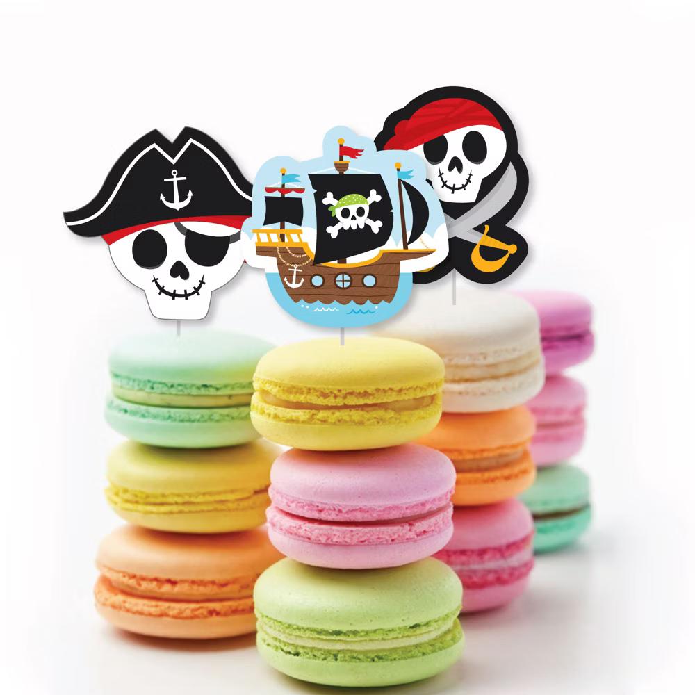 Pirate Ship Adventures - Dessert Cupcake Toppers - Skull Birthday Party Clear Treat Picks - Set of 24 - Image 4