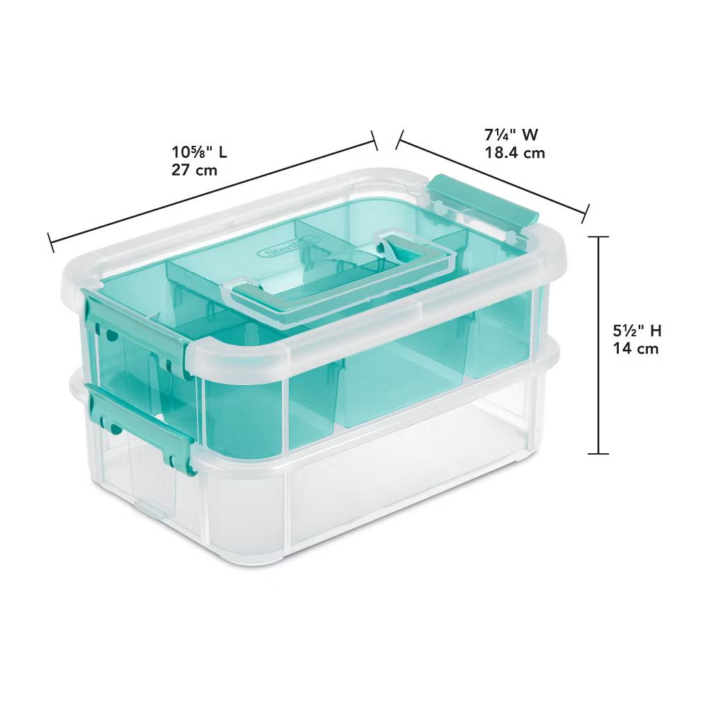 Sterilite Stack & Carry 2 Tray Handle Box Organizer: Plastic, Stackable, Portable, Universal Storage, Clear, 10.625" 7.25" - Image 6