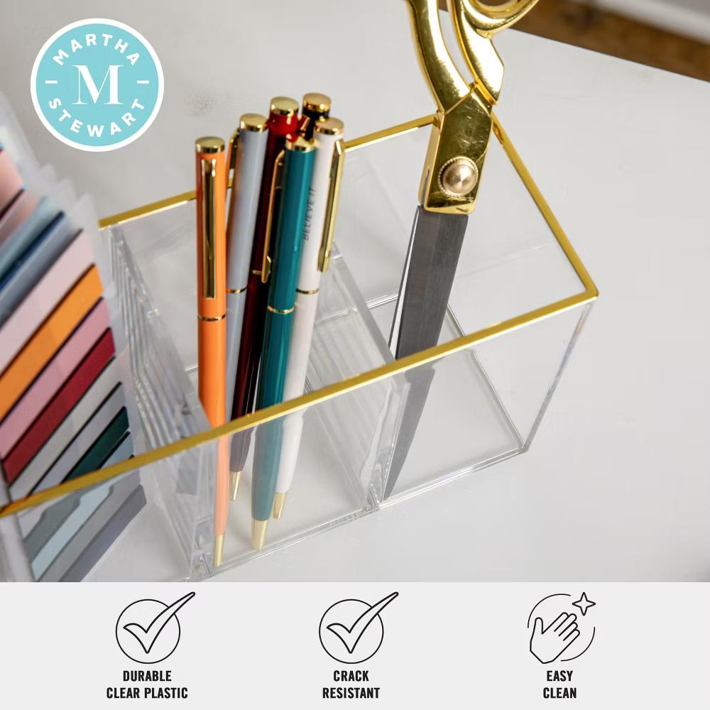 Martha Stewart Kerry Plastic 4 Compartment Pen Holder Office Desktop Organizer with Gold - Image 2