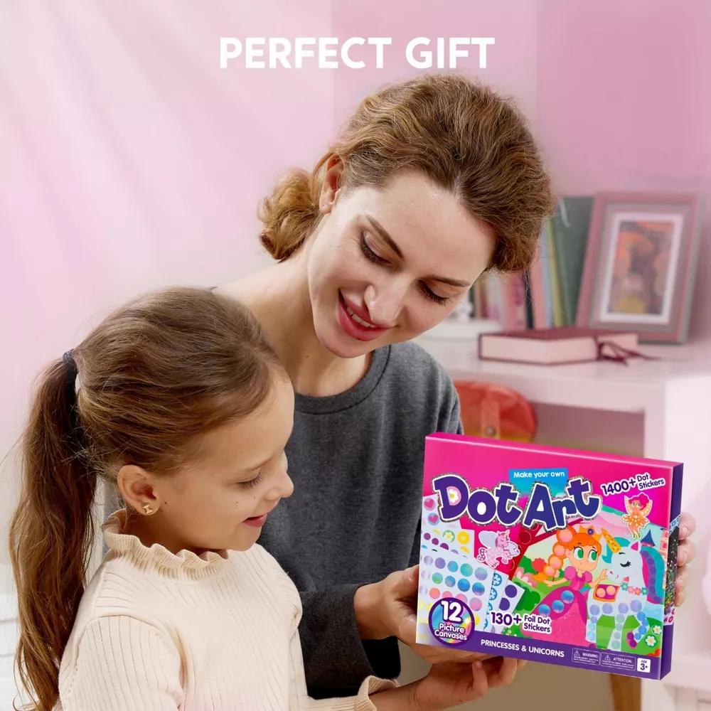 Unicorns Princess Dot Art Paper Craft Kit for Girls Age 3-8 No Mess DIY Stickers Kids School Arts Supplies Christmas Gifts Birthday Party favors - Image 2
