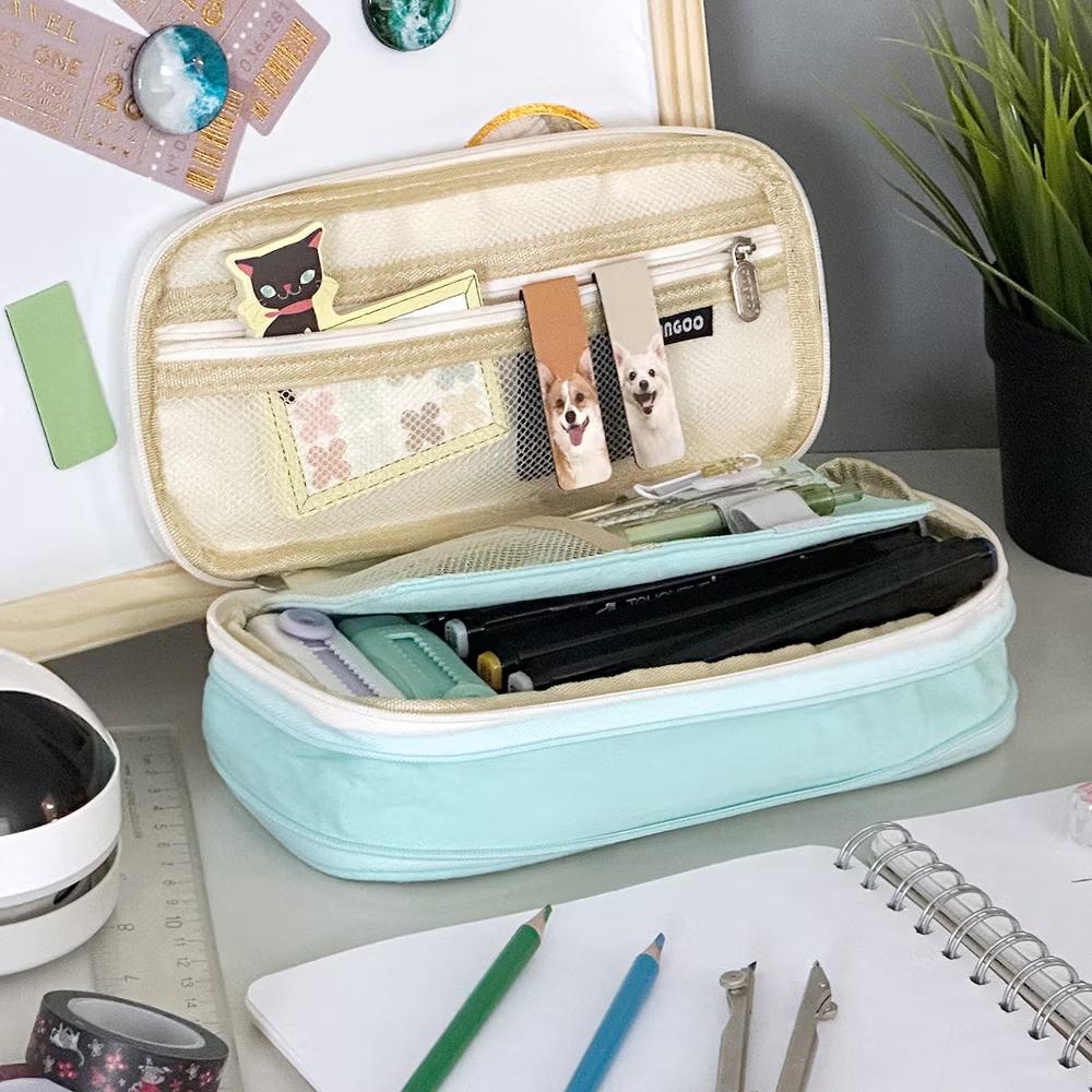 Large Capacity Pencil Case, Expandable Pencil Pouch for Stationery Tools, Aqua - Image 5
