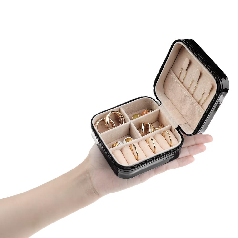 Travel Square Small Portable PU Leather Jewelry Organizer Case Storage - Image 4