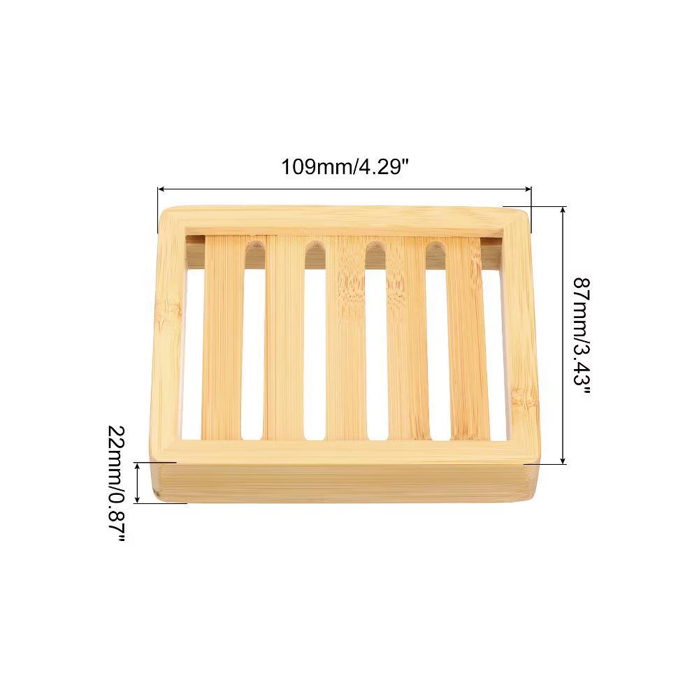 Natural Bamboo Self-Draining Rectangle Bathroom Soap Dish - Image 2
