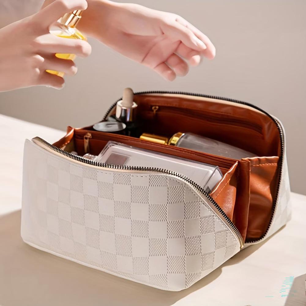 Checkered Makeup Bag, Large Capacity Cosmetic Bag with Handle, Portable Waterproof Travel Toiletry Organizer for Women - Image 19