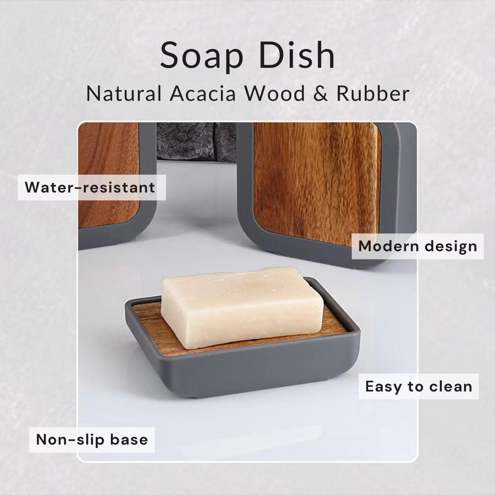 French Home Goods Minimalist Hand Soap Dish Rubber and Wood - Image 15