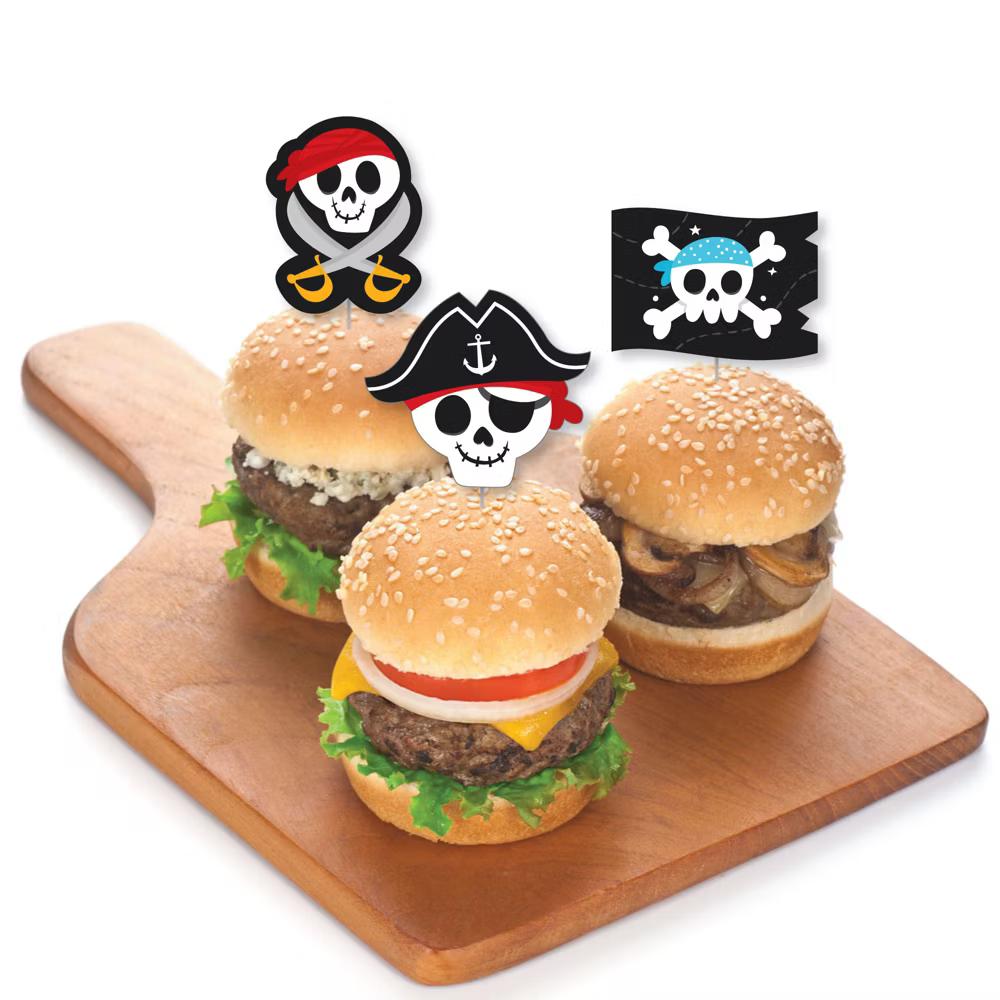 Pirate Ship Adventures - Dessert Cupcake Toppers - Skull Birthday Party Clear Treat Picks - Set of 24 - Image 3