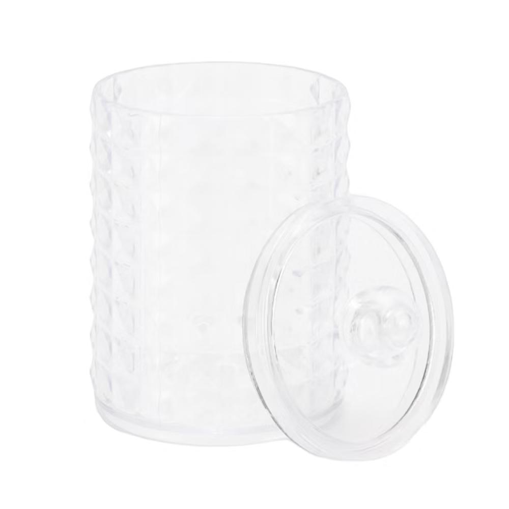 Round Diamond Pattern Acrylic Cotton Swab Jar for Bathroom Clear 1 Pc - Image 5