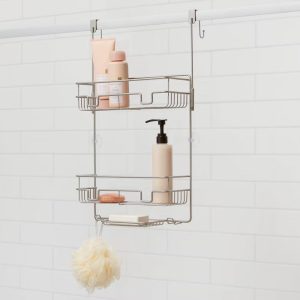 Over the Door Round Wire Shower Caddy Matte Satin - Bathroom Storage, Rust-Resistant Steel Organizer