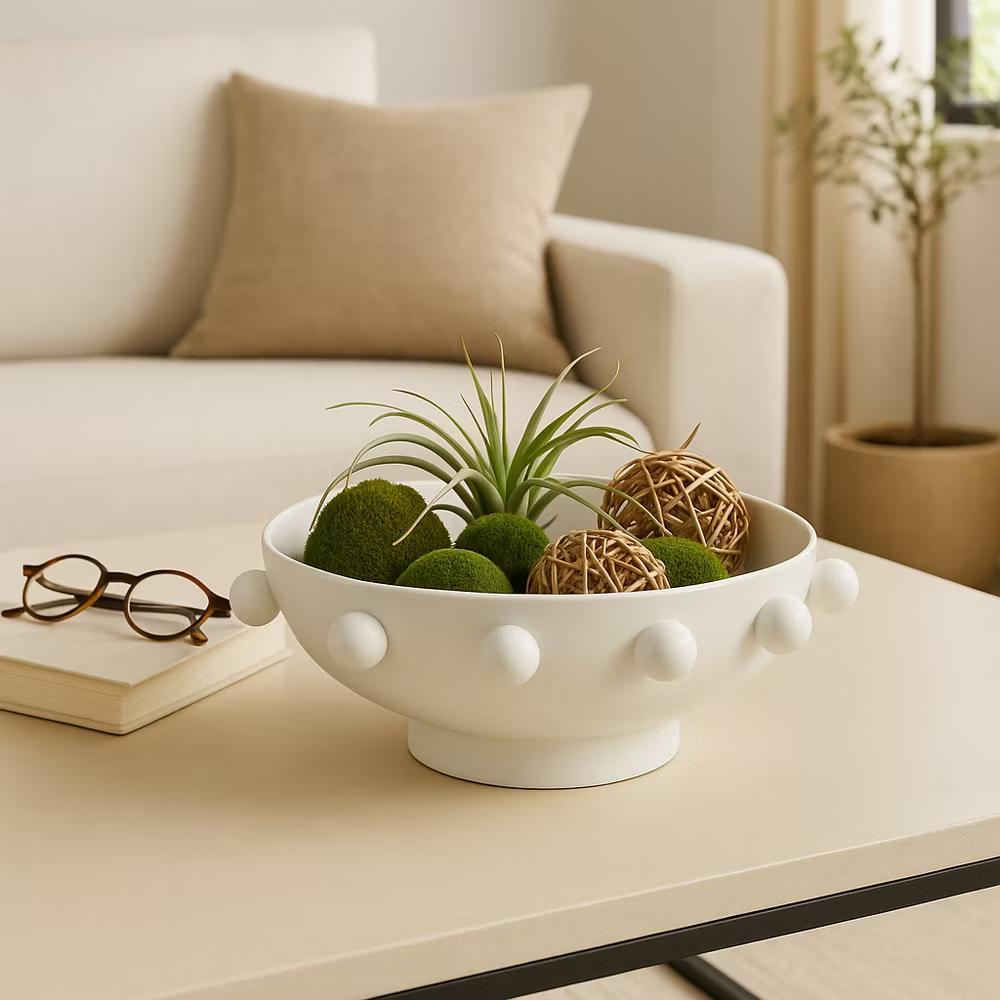 Modern Round Bowl with Knobs for Coffee Table Decor - Decorative Centerpiece Table Decorations for Home Decor Accents - 4.25", White - Image 10