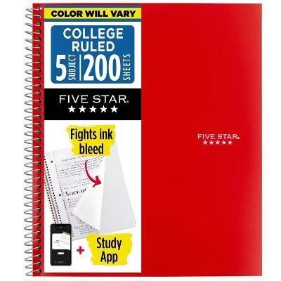 Five Star 5 Subject College Ruled Spiral Notebook (Colors May Vary): School Supplies, 3 Hole Punched, Flexible Cover, 200 Pages - Image 9