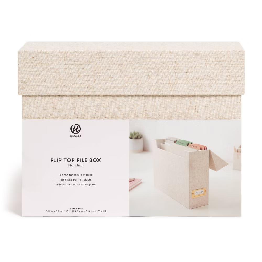 Flip Top File Box Linen Wrapped Beige - Image 5