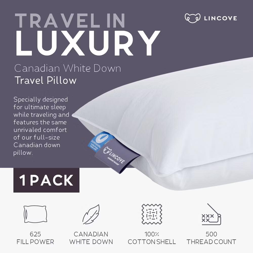 Lincove Canadian Down & Feather Travel Pillow – 625 Fill Power, OEKO-TEX, 400TC Cotton Sateen, Machine Washable, Made in Canada - Image 7