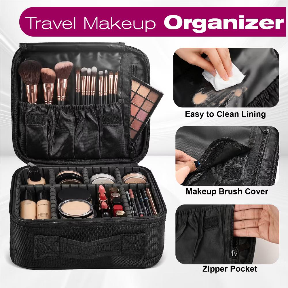 Mber Travel Makeup Organizer Bag, Makeup Case Waterproof, Makeup Bag Organizer with Compartments, Professional Makeup Train Case for Cosmetics - Image 2