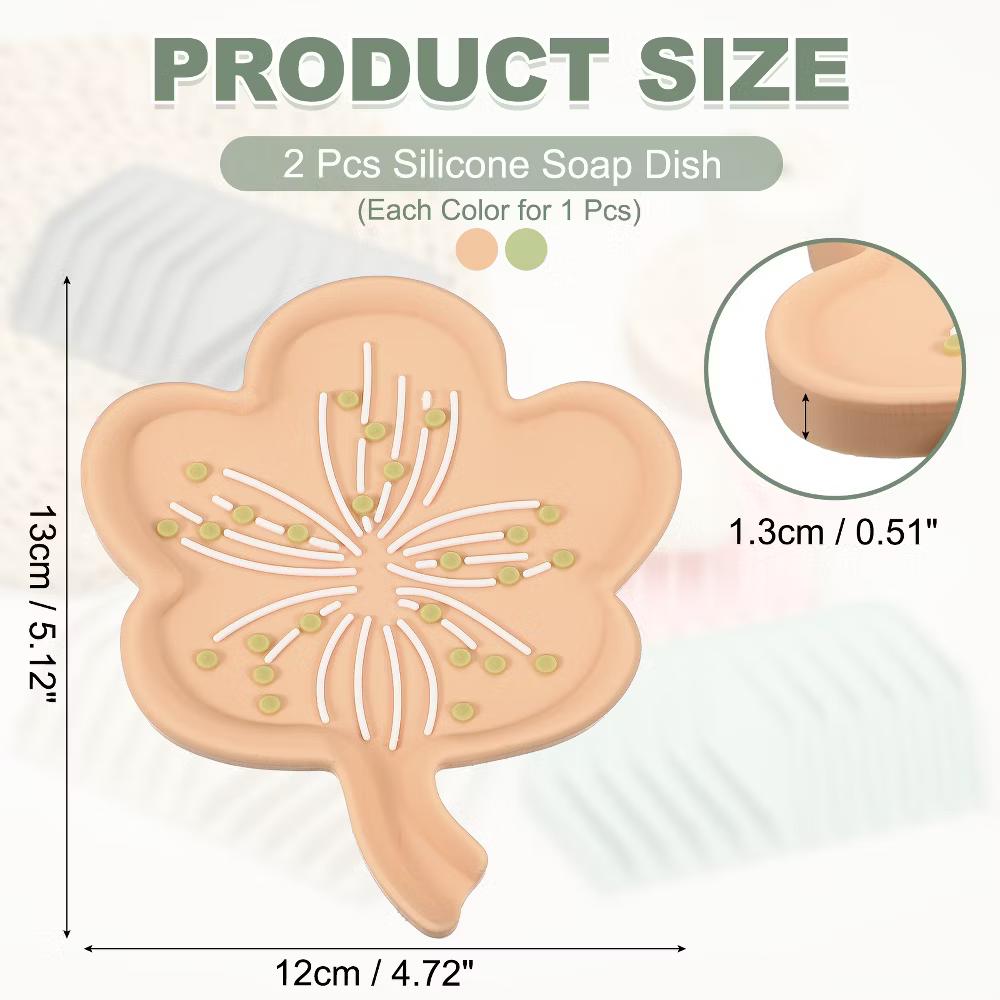 Silicone Soap Dish with Drain Spout, Portable Self Draining Flower Shape Soap Saver Holder - Image 26