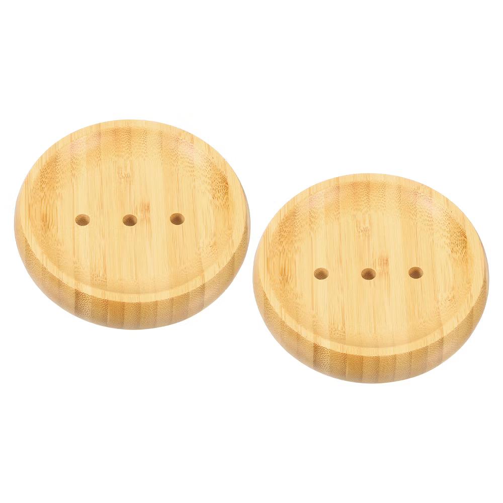 Natural Bamboo Self-Draining Round Smooth Bathroom Soap Dish