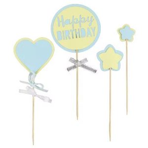 Blue 'Happy Birthday' Cake Toppers, Set of 4