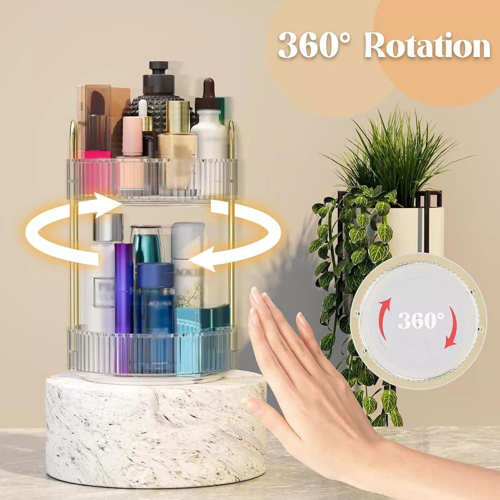 AEELLEEA 360° Rotating Makeup Organizer, 2 Tier Lazy Susan Cosmetic Storage for Vanity, Bathroom Countertop, Skincare & Perfume Holder - Image 3