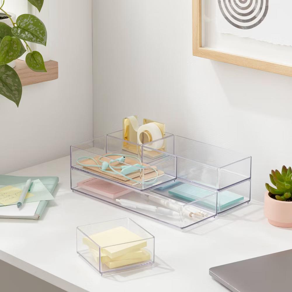 Desk Drawer Organizer Clear - Office & Stationery Holder, 20% Recycled Plastic, 12"x8"x4"