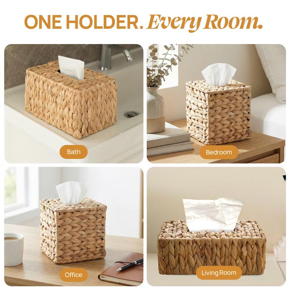 Vintiquwise Water Hyacinth Wicker Rectangular Tissue Box Cover - Tall, Size of a Tissue Box - Image 8