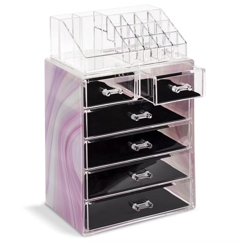 2 Piece Acrylic Makeup and Jewelry Storage Organizer Case (6 Drawers and Lipstick Tray) - Image 50