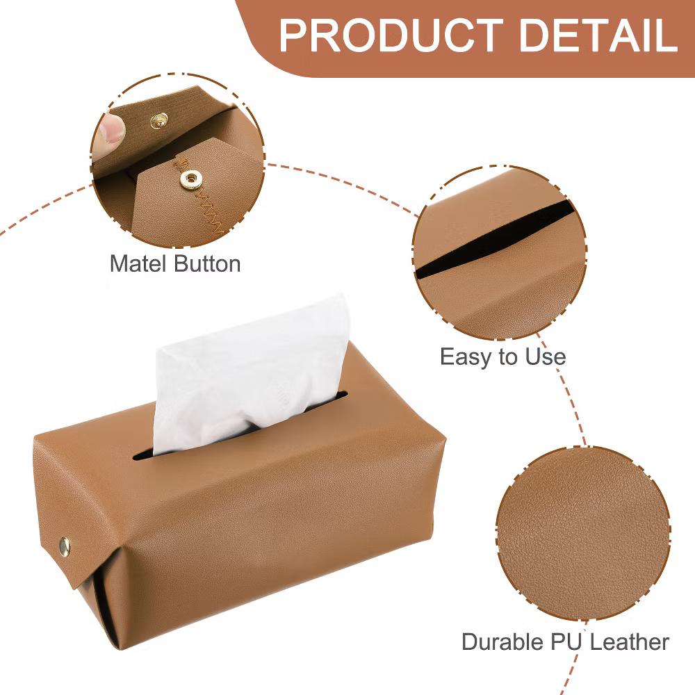 Rectangle PU Leather Tabletop Bathroom Kitchen Tissue Box Cover - Image 24