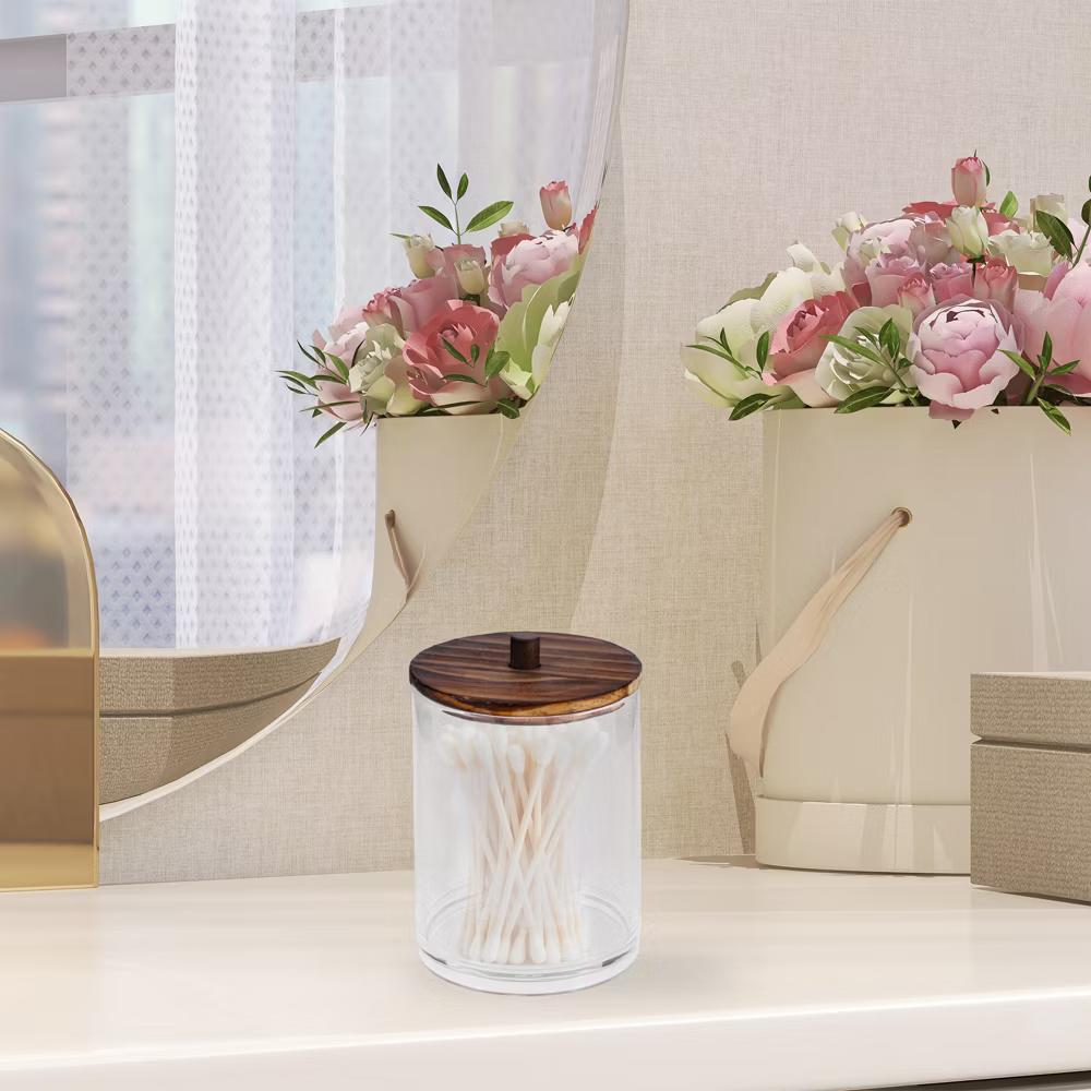 U-Shaped Cup Cylindrical Cover Acrylic Cotton Swab Holders Bathroom Transparent Dark Brown 1Pc - Image 9