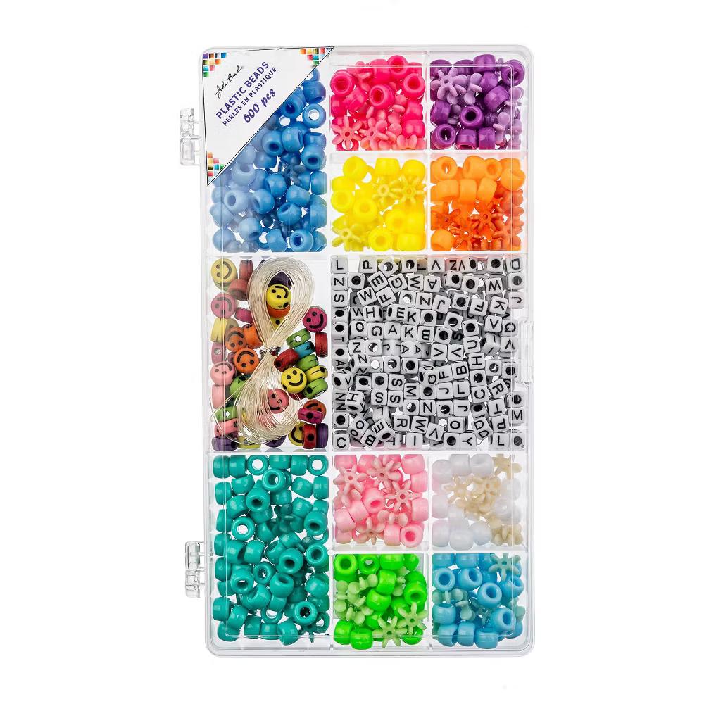600pcs Assorted Plastic Alphabet Pony Beads with 5m Elastic Cord for DIY Crafts Bracelets Necklaces Jewelry Making Bead Box - Image 4